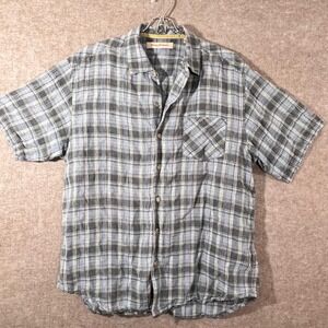 Tommy Bahama Button Up Shirt Mens Large Linen Plaid Short Sleeve Coastal Boho